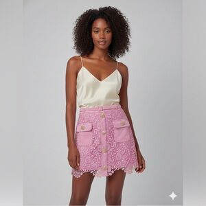 NEW Self-Portrait Pink Rose Lace Mini Skirt Diamanté Floral Feminine Sz US4 US6